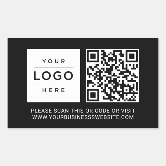 Sticker Rectangulaire Custom Black Business Logo QR Code (Devant)