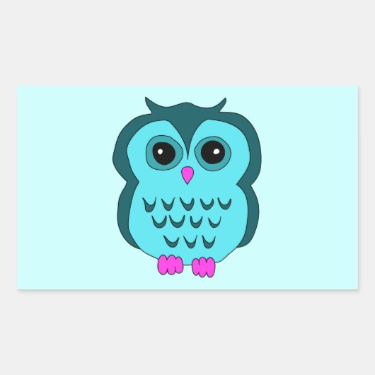Sticker Rectangulaire Cute Aqua Owl Pieds roses (Devant)