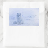Sticker Rectangulaire Cute Arctic Fox sur Snowy Winter Arrière - plan (Sac)