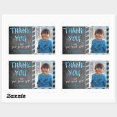 Sticker Rectangulaire Cute Blue Chalkboard Anniversaire Photo Merci (Feuille)