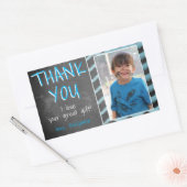 Sticker Rectangulaire Cute Blue Chalkboard Anniversaire Photo Merci (Enveloppe)