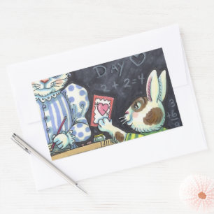 STICKER RECTANGULAIRE CUTE ENSEIGNANT'S PET, APPLE & VALENTINE BUNNY RAB
