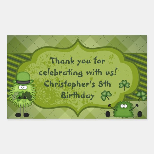 Sticker Rectangulaire Cute Fuzzies et Clochers Merci irlandais Anniversa (Devant)