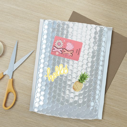 Sticker Rectangulaire Cute Hugs&Kisses XOXO Pink Love in Valentine's Day