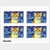 Sticker Rectangulaire Cute Kitten Starry Night Van Gogh (Feuille)