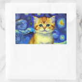 Sticker Rectangulaire Cute Kitten Starry Night Van Gogh (Sac)