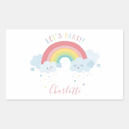Sticker Rectangulaire CUTE RAINBOW CLOUDS kawaii couleurs pastel fête (Devant)