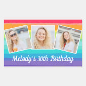 Sticker Rectangulaire Cute Rainbow Photo Collage Personnalisé Anniversai (Devant)