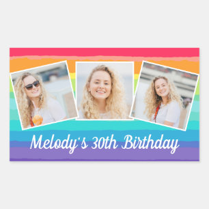 Sticker Rectangulaire Cute Rainbow Photo Collage Personnalisé Anniversai