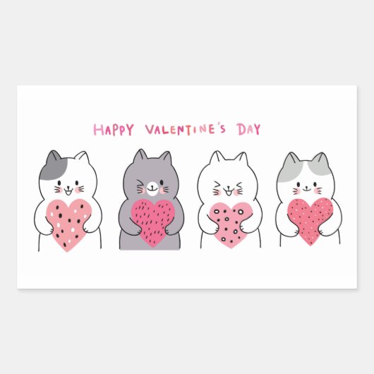 Sticker Rectangulaire Cute Valentine's Day Chats (Devant)