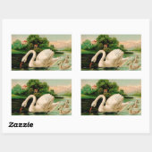 Sticker Rectangulaire Cygne vintage dans le lac (Feuille)