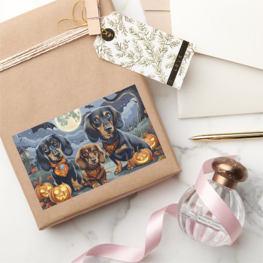 Sticker Rectangulaire Dachshund Halloween Épouvantable (Cadeaux)