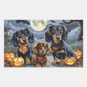 Sticker Rectangulaire Dachshund Halloween Épouvantable (Devant)
