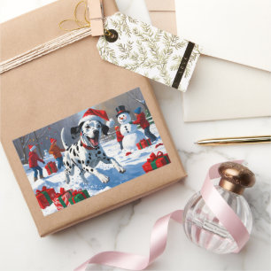 Sticker Rectangulaire Dalmatienne coule dans la neige avec Casquette de 