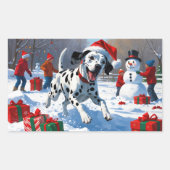 Sticker Rectangulaire Dalmatienne coule dans la neige avec Casquette de  (Devant)