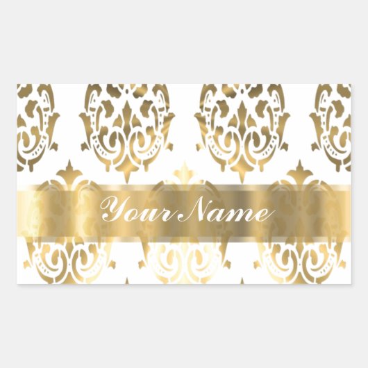 Sticker Rectangulaire Damas blanc et or (Devant)