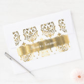 Sticker Rectangulaire Damas blanc et or (Enveloppe)