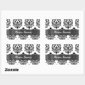 Sticker Rectangulaire Damas noir et blanc (Feuille)
