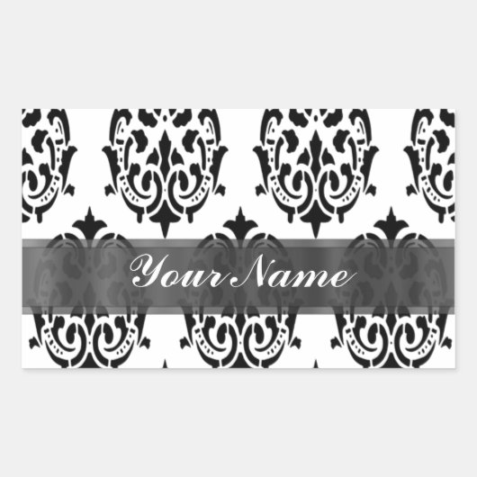 Sticker Rectangulaire Damas noir et blanc (Devant)