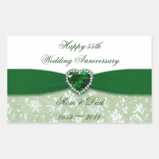 Sticker Rectangulaire Damask 55e anniversaire du Mariage (Devant)