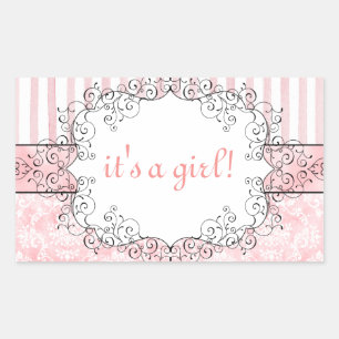 Sticker Rectangulaire Damask & Stripes Pink Party Favoriser les autocoll