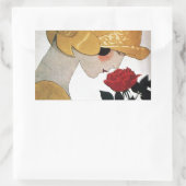 STICKER RECTANGULAIRE DAME AVEC ROSE ROUGE (Sac)