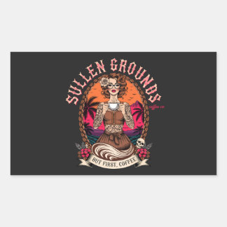 Sticker Rectangulaire Dame de café tatouée rétro vintage