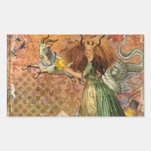 Sticker Rectangulaire Dame de la Renaissance Capricorne Fantastique Vint