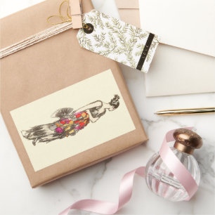 Sticker Rectangulaire Dame de mode vintage avec une robe de printemps