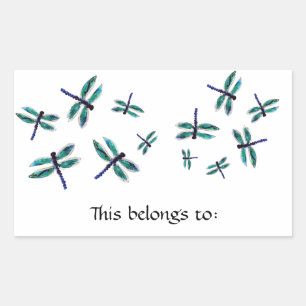 Sticker Rectangulaire Dancing Blue Dragonfly Art