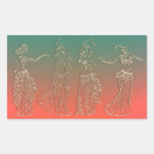 Sticker Rectangulaire Danseuses de danse orientale ventre sarcelle corai