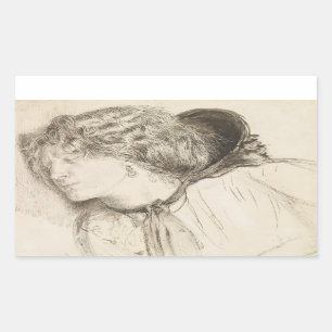 Sticker Rectangulaire Dante Gabriel Rossetti - Trouvé -Étude pour la têt