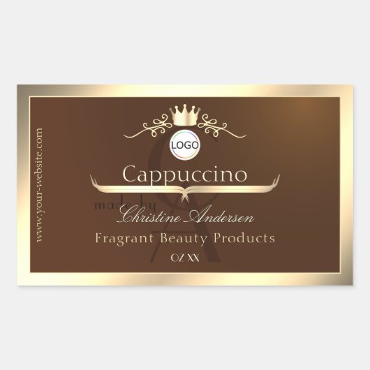 Sticker Rectangulaire Dark Brown Product Label Gold Frame Logo Monogram (Devant)