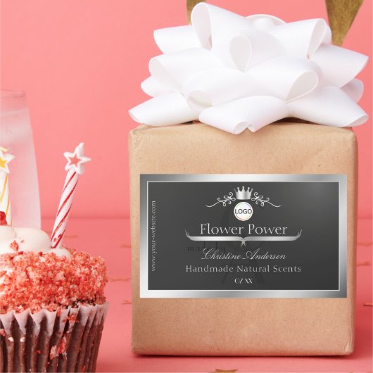 Sticker Rectangulaire Dark Gray Product Label Silver Frame Logo Monogram (Fête)