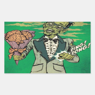 Sticker Rectangulaire date de bal d'étudiants de zombi avec des roses d