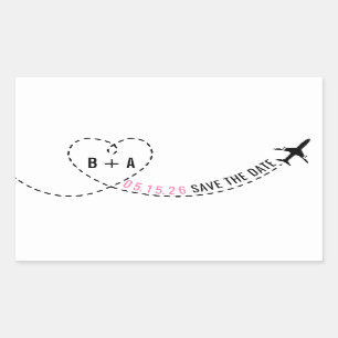 Sticker Rectangulaire Date de mariage de monogramme d'itinéraire d'avion