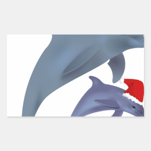 Sticker Rectangulaire Dauphins de père Noël