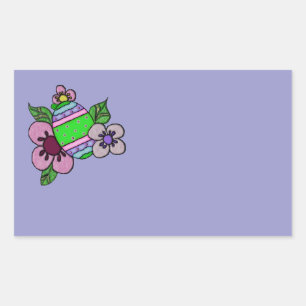 Sticker Rectangulaire De Mignons Oeufs De Pâques Aux Fleurs