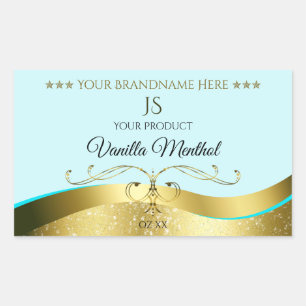 Sticker Rectangulaire Décor doré Wavy Glamor Lumière Turquoise Monogramm