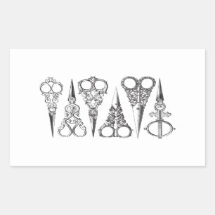 Sticker Rectangulaire Décoratif blanc noir élégant de ciseaux vintages