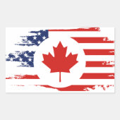 Sticker Rectangulaire Demi-Canadien Américain : Canada USA Maple Leaf (Devant)