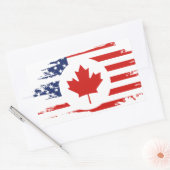 Sticker Rectangulaire Demi-Canadien Américain : Canada USA Maple Leaf (Enveloppe)