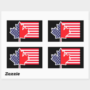 Sticker Rectangulaire Demi-Canadien Américain : Canada USA Maple Leaf