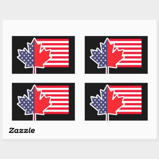 Sticker Rectangulaire Demi-Canadien Américain : Canada USA Maple Leaf (Feuille)