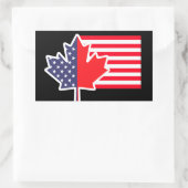 Sticker Rectangulaire Demi-Canadien Américain : Canada USA Maple Leaf (Sac)