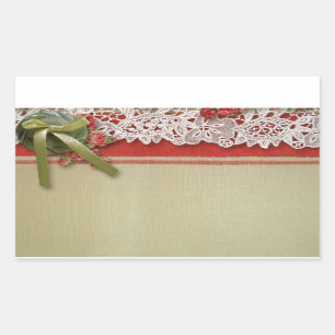 Sticker Rectangulaire Dentelle de Rose Antique Rouge Rustique Burlap Vic
