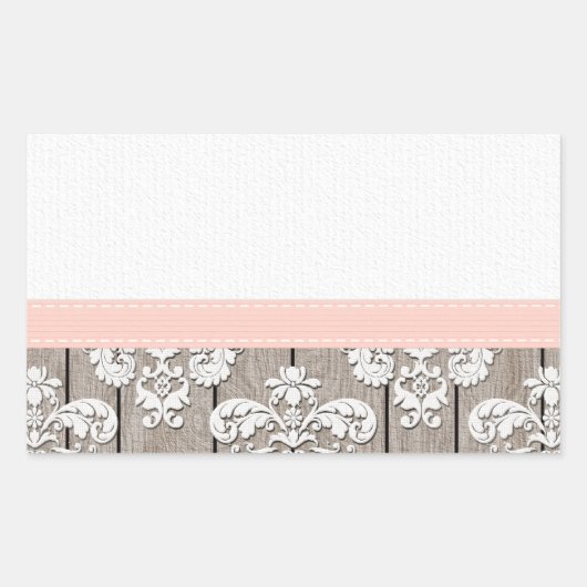 Sticker Rectangulaire Dentelle en bois rose pâle Rustique (Devant)