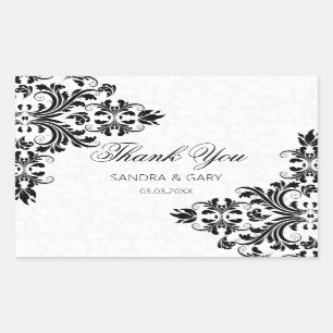 Sticker Rectangulaire Dentelle Noire Florale Et Damas Blanc