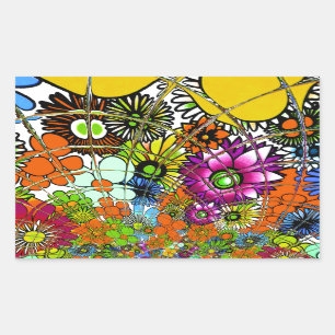 Sticker Rectangulaire Dernier motif floral Extraordinaire coloré Art