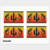 Sticker Rectangulaire Désert Sun Cactus Sud-Ouest Kokopelli (Feuille)